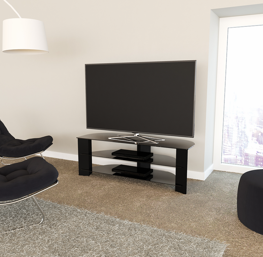 AVF FS1300VARBB-A Varano TV Stand with Glass Shelves for TVs up to 65-Inch, Black Legs and Black Glass