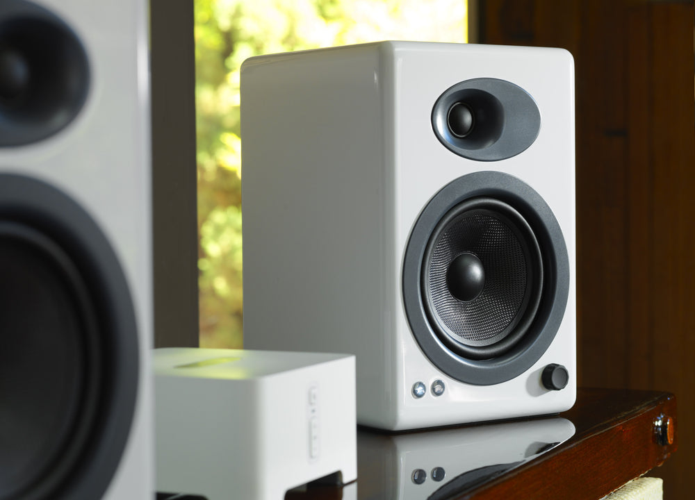 Audioengine A5+W Classic Premium Powered Bookshelf Speakers - White Pair