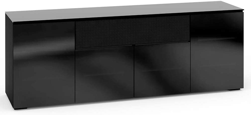 Salamander Designs Chameleon Low Profile 345 AV Cabinet 4 Bay with Speaker Compartment, Oslo: Black Glass