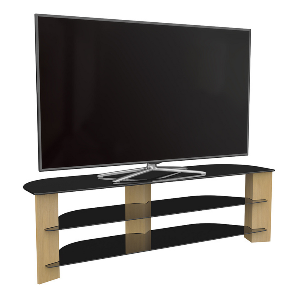 AVF FS1500VAROB-A Varano TV Stand with Glass Shelves for TVs up to 75-Inch, Oak and Black Glass