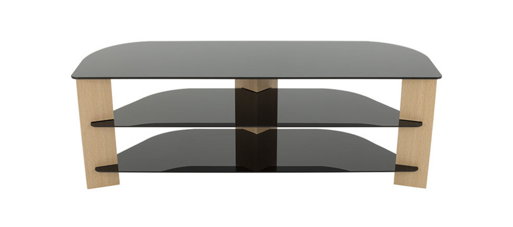 AVF FS1300VAROB-A Varano TV Stand with Glass Shelves for TVs up to 65-Inch, Oak and Black Glass