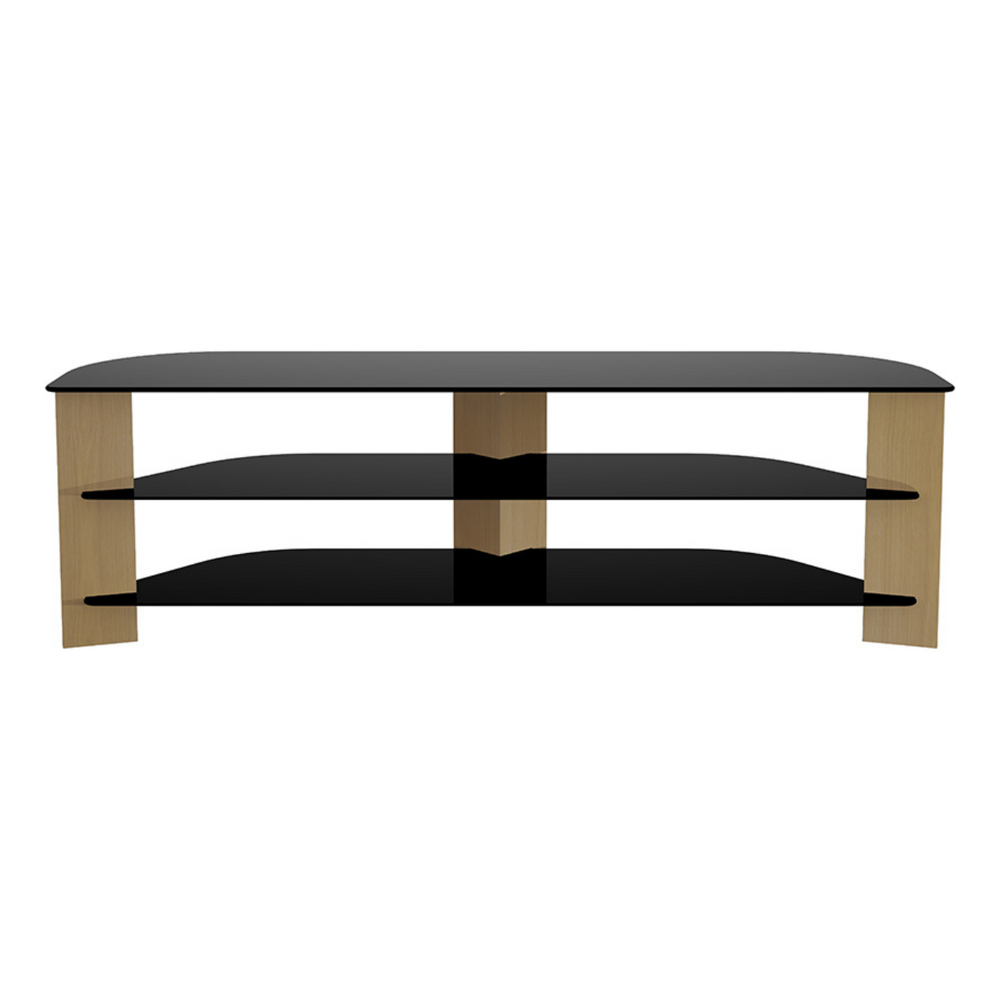 AVF FS1500VAROB-A Varano TV Stand with Glass Shelves for TVs up to 75-Inch, Oak and Black Glass