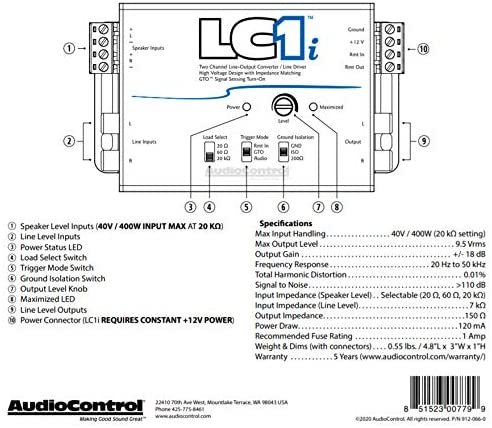 AudioControl LC1i Active 2-Channel Line DriverOutput Converter with Impedance Matching